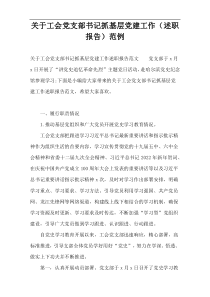 关于工会党支部书记抓基层党建工作（述职报告）范例