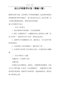 幼儿中班教学计划（精编3篇）