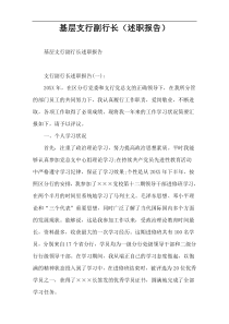 基层支行副行长（述职报告）