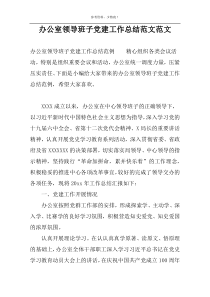 办公室领导班子党建工作总结范文范文