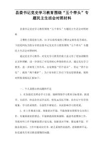 县委书记党史学习教育围绕“五个带头”专题民主生活会对照材料