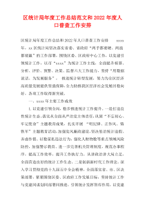 区统计局年度工作总结范文和2022年度人口普查工作安排
