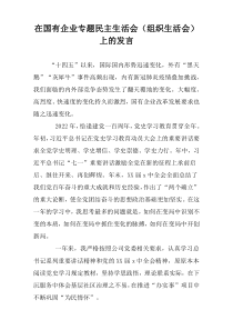 2022在国有企业专题民主生活会（组织生活会）上的发言材料