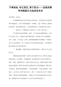 “不辱使命,牢记责任,勇于担当”即法院刑事审判庭庭长当选表态发言