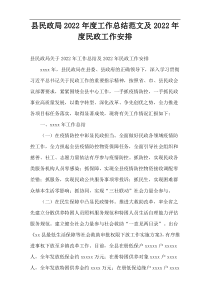 县民政局工作总结范文及2022年度民政工作安排
