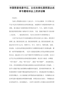 市国资委党委书记、主任在深化国资国企改革专题培训会上的讲话稿
