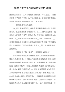 保险上半年工作总结范文样例2022