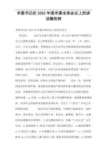 2022年度市委书记在市委全体会议上的讲话稿范例