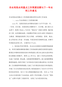 市水利局水利重点工作简要回顾与下一年水利工作意见