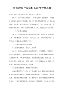 店长2022年总结和2022年计划五篇