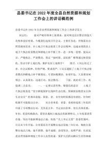 县委书记在2022年度全县自然资源和规划工作会上的讲话稿范例