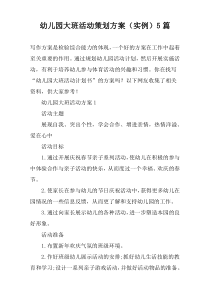 幼儿园大班活动策划方案（实例）5篇