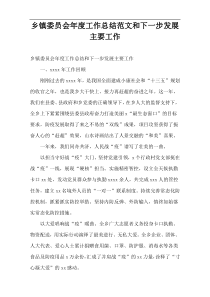 乡镇委员会年度工作总结范文和下一步发展主要工作