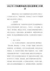 2022年X市地震和地质灾害应急管理工作要点