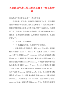 区民政局最新年度工作总结范文暨下一步工作计划