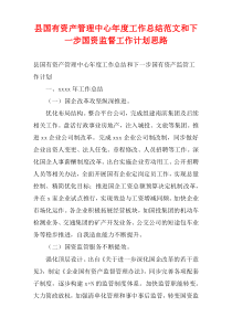 县国有资产管理中心最新年度工作总结范文和下一步国资监督工作计划思路
