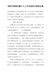 房地产销售内勤个人工作总结范文样例全集