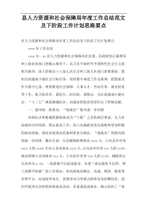 县人力资源和社会保障局年度工作总结范文及下阶段工作计划思路要点