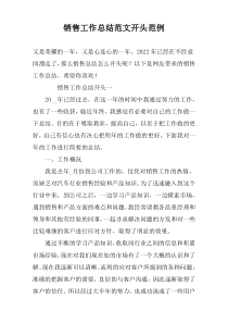 销售工作总结范文开头范例