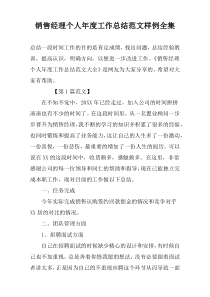 销售经理个人年度工作总结范文样例全集