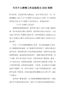 今天个人销售工作总结范文2022范例