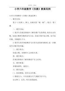 小学六年级数学《负数》教案范例