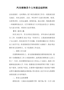 汽车销售员个人年度总结样例