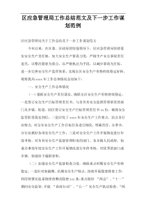 区应急管理局工作总结范文及下一步工作谋划范例