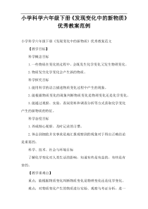 小学科学六年级下册《发现变化中的新物质》优秀教案范例