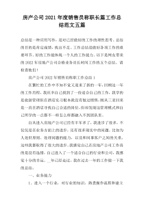 房产公司2021年度销售员称职长篇工作总结范文五篇