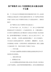 房产销售员2021年度销售任务长篇总结例子五篇