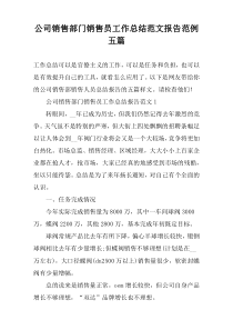 公司销售部门销售员工作总结范文报告范例五篇