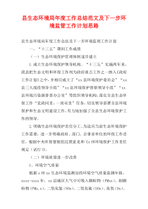 县生态环境局最新年度工作总结范文及下一步环境监管工作计划思路