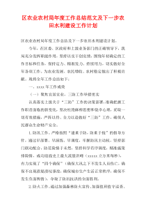 区农业农村局最新年度工作总结范文及下一步农田水利建设工作计划