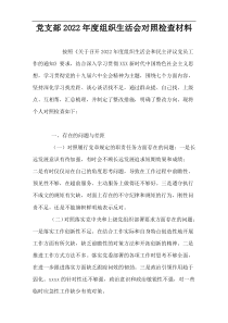 党支部2022年度组织生活会对照检查材料