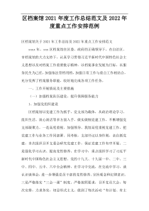 区档案馆2021年度工作总结范文及2022年度重点工作安排范例