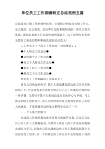 单位员工工作期满转正总结范例五篇