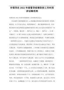 市领导在2022年度督导疫情防控工作时的讲话稿范例