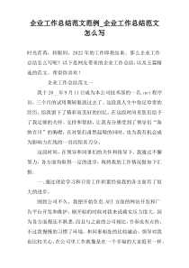 企业工作总结范文范例_企业工作总结范文怎么写