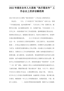 2022年度在全市人大系统“执行落实年”工作会议上的讲话稿范例
