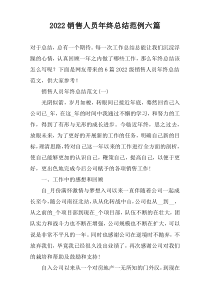 2022销售人员年终总结范例六篇