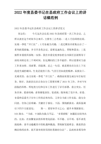 2022年度县委书记在县政府工作会议上的讲话稿范例