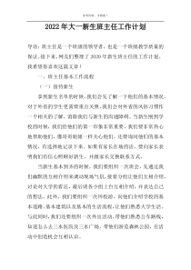 2022年大一新生班主任工作计划