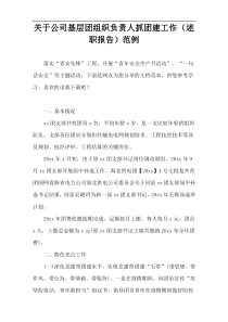 关于公司基层团组织负责人抓团建工作（述职报告）范例