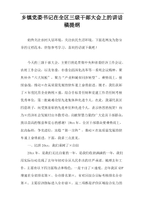 乡镇党委书记在全区三级干部大会上的讲话稿提纲