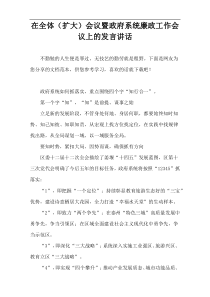 在全体（扩大）会议暨政府系统廉政工作会议上的发言讲话