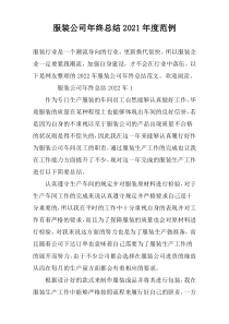服装公司年终总结2022年度范例