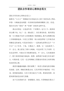 团队合作培训心得体会范文