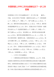 市国资委上半年工作完成情况及下一步工作思路