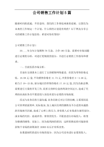 公司销售工作计划5篇